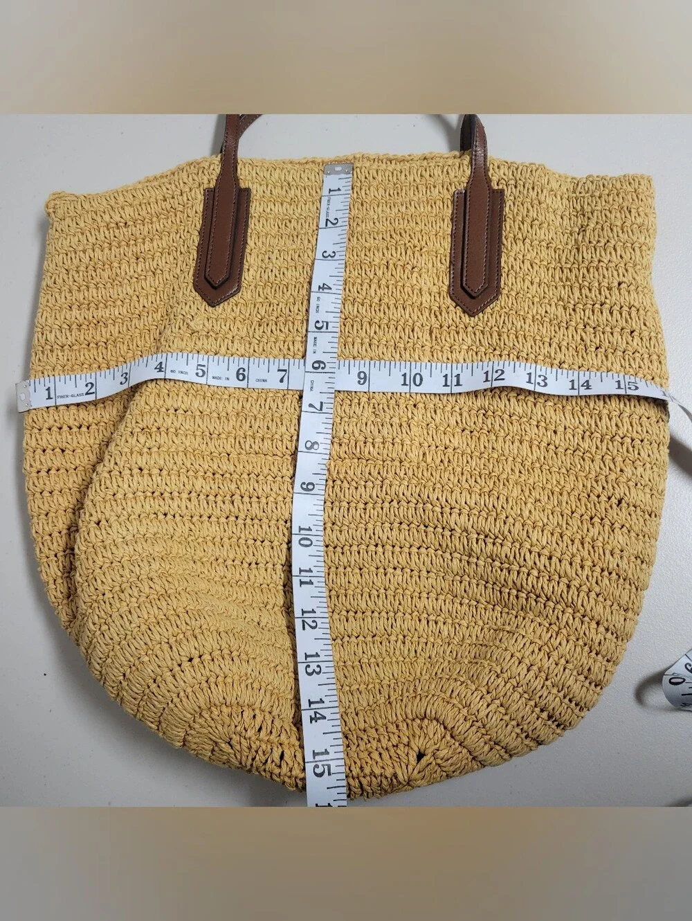 J.Crew NWT  Straw Market Tote Bag with Brown Leather Handles.